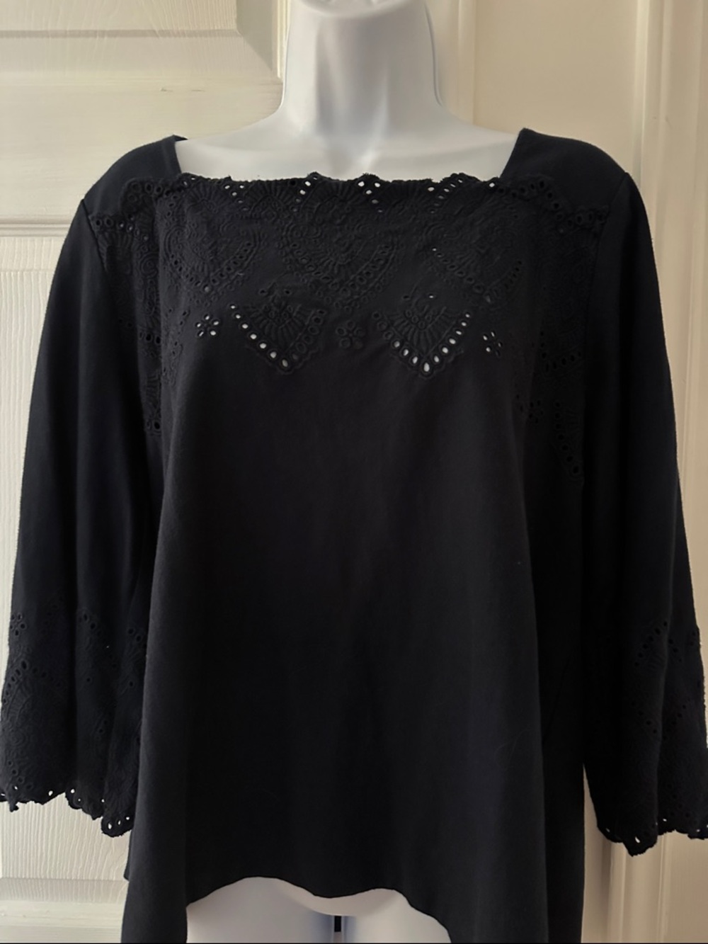 J. Jill Navy Eyelet Detail Long Sleeve Top